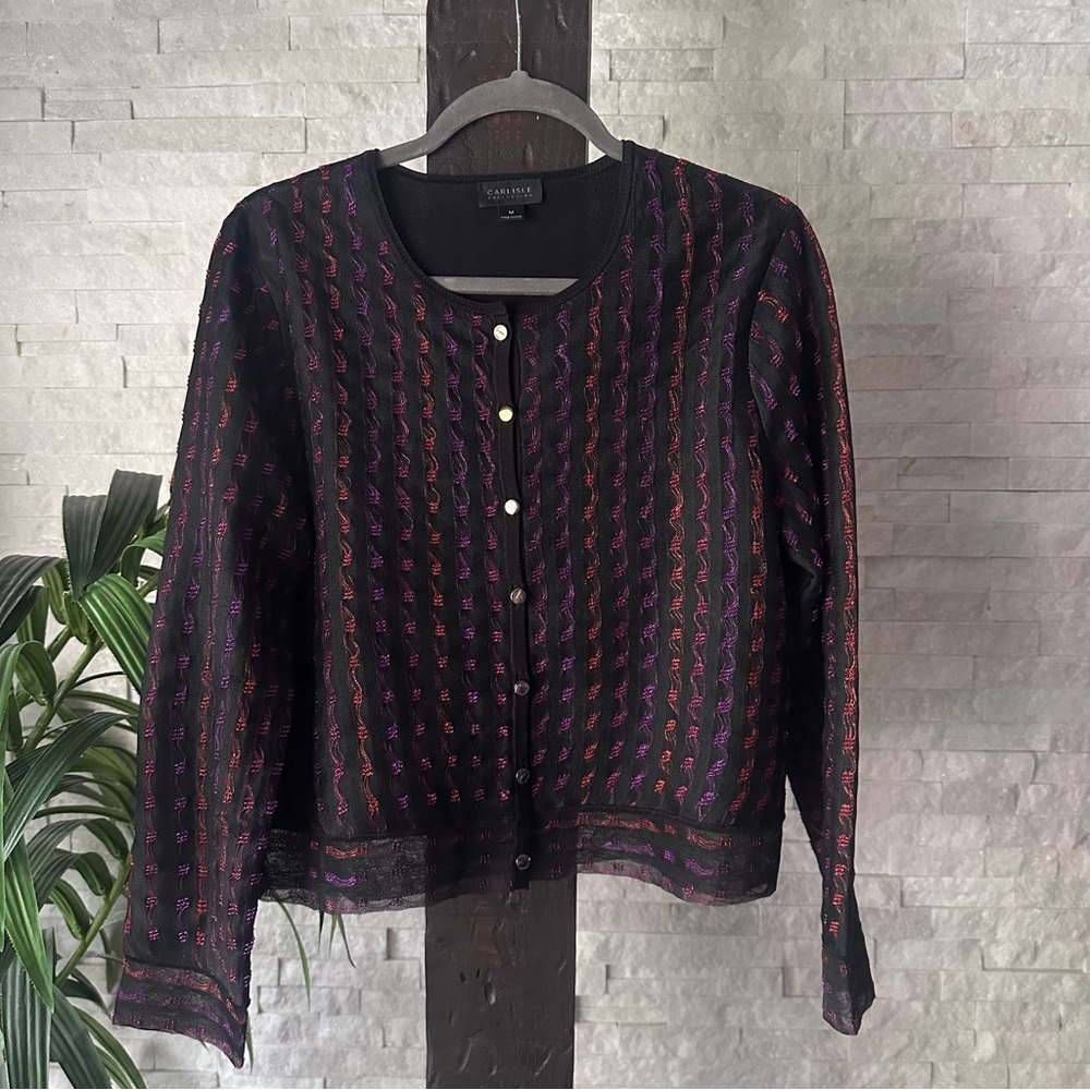 Carlisle Collection Elegant Black and Purple Button Down Luxury Jacket Size M